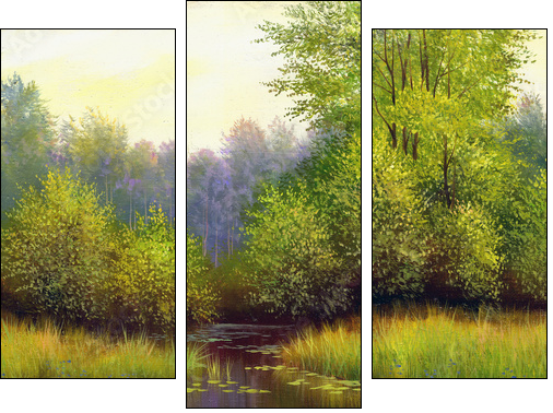 beautiful summer landscape, canvas, oil - Three-piece canvas, Triptych