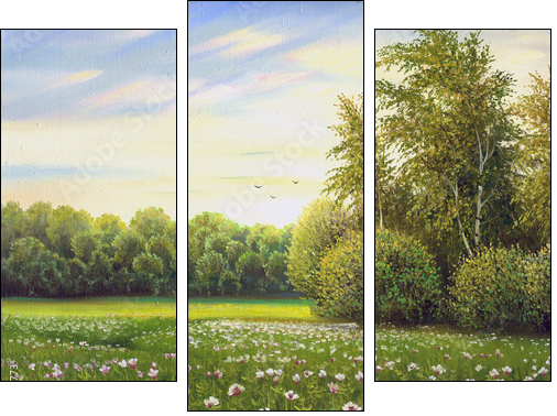 beautiful summer landscape, canvas, oil - Three-piece canvas, Triptych