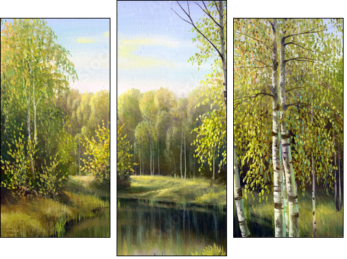 autumn landscape, canvas, oil - Three-piece canvas, Triptych