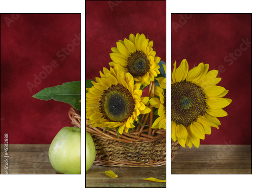 Still life with sunflowers and apples - Three-piece canvas, Triptych