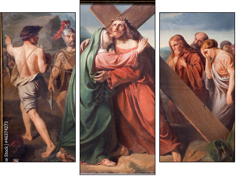 Brussels - Jesus under cross and Mary - Three-piece canvas, Triptych