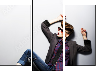 Pin-up girl in sunglasses sitting. American retro style - Three-piece canvas, Triptych