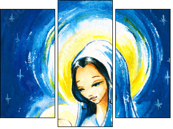 Nativity sceneMary with the young Jesus in her arms.Watercolors. - Three-piece canvas, Triptych