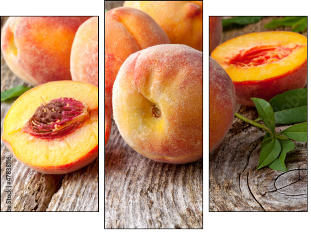 fresh peaches on wood  background - Three-piece canvas, Triptych