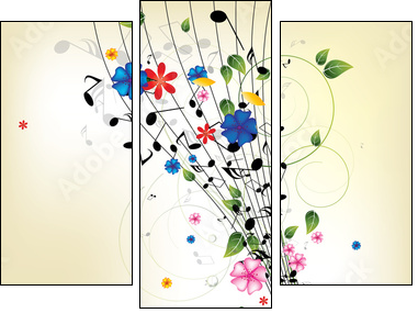 Floral musical background with notes - Three-piece canvas, Triptych