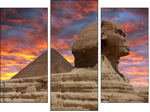 Pyramid and Sphinx at Giza, Cairo - Three-piece canvas, Triptych