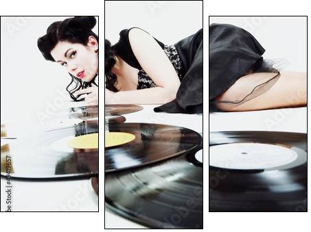 Sexy girl with phonography analogue record music lover - Three-piece canvas, Triptych