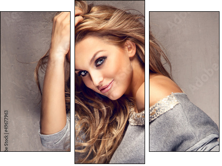Portrait of beautiful blonde girl with long hair - Three-piece canvas, Triptych