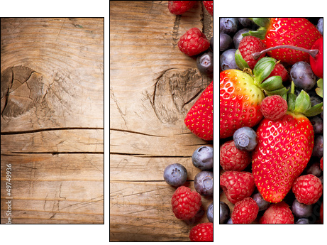 Berries on Wooden Background. Organic Berry over Wood - Three-piece canvas, Triptych