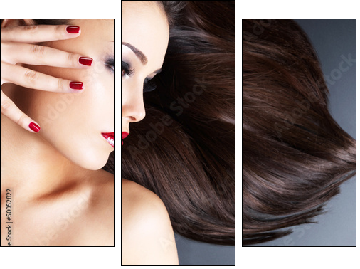 Beautiful woman with long brown straight hairs - Three-piece canvas, Triptych