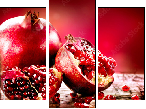 Pomegranates over Red Background. Organic Bio fruits - Three-piece canvas, Triptych