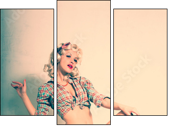 Stylish blonde. Pin-up girl. American style - Three-piece canvas, Triptych
