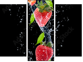 Strawberries in water splash, isolated on black background - Three-piece canvas, Triptych