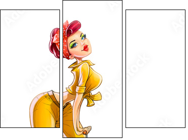 girl auto mechanic pump wheel illustration isolated on white - Three-piece canvas, Triptych