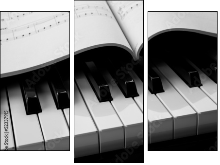Piano keys and musical book - Three-piece canvas, Triptych