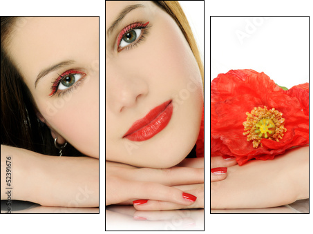 beautiful girl with poppy - Three-piece canvas, Triptych