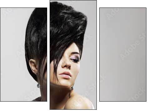 Updo Hair. Woman with Trendy Hairstyle with Diamond Earrings - Three-piece canvas, Triptych