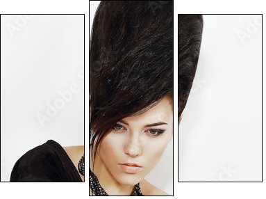 Updo Hair. Woman with Trendy Hairstyle with Diamond Earrings - Three-piece canvas, Triptych