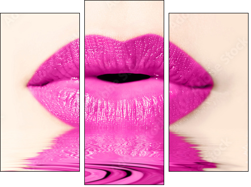 Bouche de femme rose, reflet - Three-piece canvas, Triptych