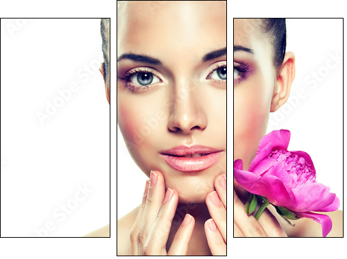 Beauty Portrait. Beautiful Spa Woman Touching her Face - Three-piece canvas, Triptych