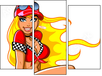 Sexy Blonde Racing Fan - Three-piece canvas, Triptych