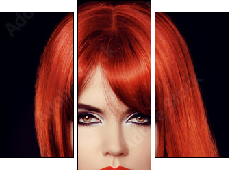 Hair. Healthy Straight Long Red Hair. Fashion Beauty Model. Sexy - Three-piece canvas, Triptych