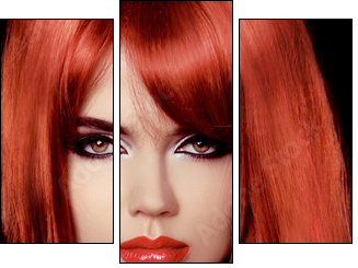 Red Hair. Beautiful Sexy Girl. Healthy Long Hair. Beauty Model W - Three-piece canvas, Triptych