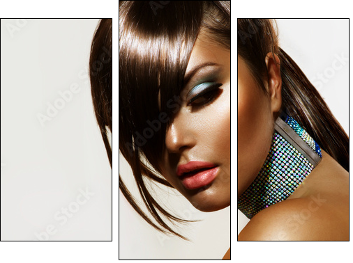 Fashion Beauty Girl. Stylish Haircut and Makeup - Three-piece canvas, Triptych