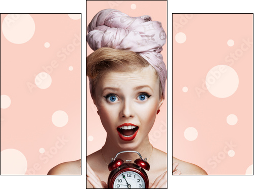 Beautiful young sexy pin-up girl with surprised expression - Three-piece canvas, Triptych