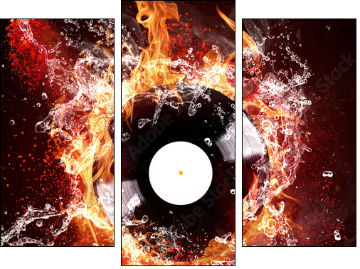 burning vinyl disc - Three-piece canvas, Triptych