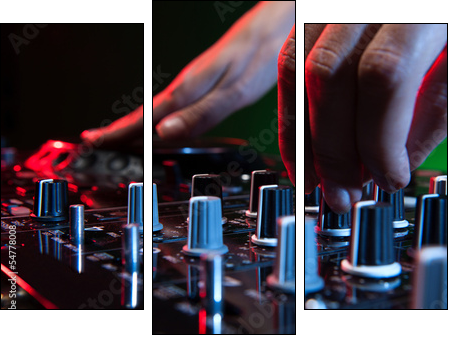 DJ at work. Close-up of DJ hands making music - Three-piece canvas, Triptych