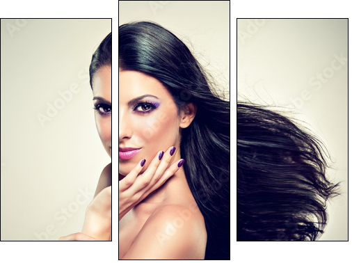 Beautiful brunette with long hair flying - Three-piece canvas, Triptych