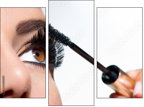 Mascara Applying. Long Lashes closeup - Three-piece canvas, Triptych
