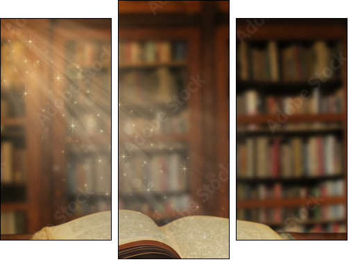  Opened magic book with magic light - Three-piece canvas, Triptych