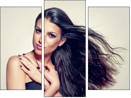 Beautiful brunette with long hair flying - Three-piece canvas, Triptych