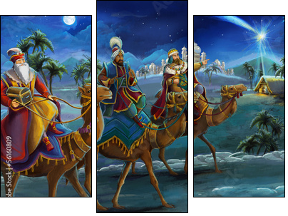 Illustration of the holy family and three kings - Three-piece canvas, Triptych