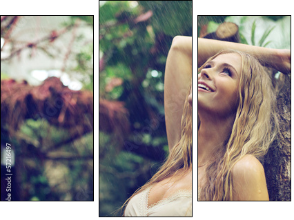 Amazing woman enjoying warm rain - Three-piece canvas, Triptych