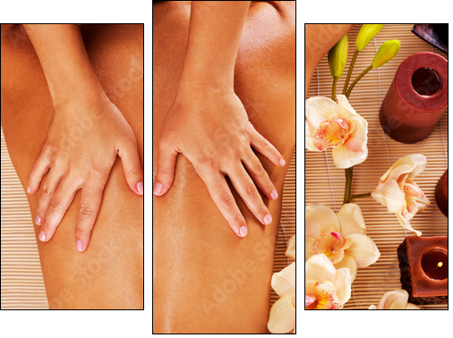 Masseur doing massage on woman back in spa salon - Three-piece canvas, Triptych