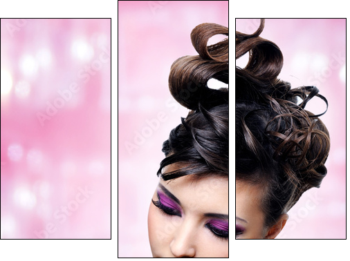Face of beautiful woman with fashion hairstyle and glamour makeu - Three-piece canvas, Triptych