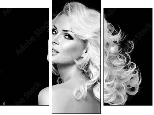 beautiful blonde woman  with perfect curly hair - Three-piece canvas, Triptych
