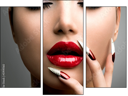 Fashion Beauty Model Girl. Manicure and Make-up. Nail art - Three-piece canvas, Triptych