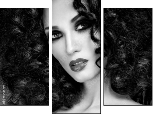 beautiful brunette with gorgeous curly hair - Three-piece canvas, Triptych