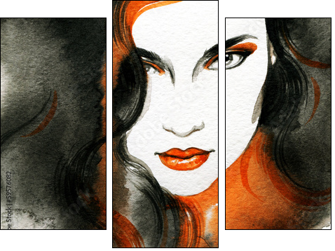 Beautiful woman.  Hand painted fashion illustration - Three-piece canvas, Triptych