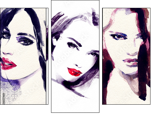 Beautiful woman. watercolor illustration - Three-piece canvas, Triptych