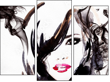 Beautiful woman. watercolor illustration - Three-piece canvas, Triptych