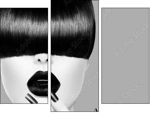 High Fashion Black and White Model Girl Portrait - Three-piece canvas, Triptych