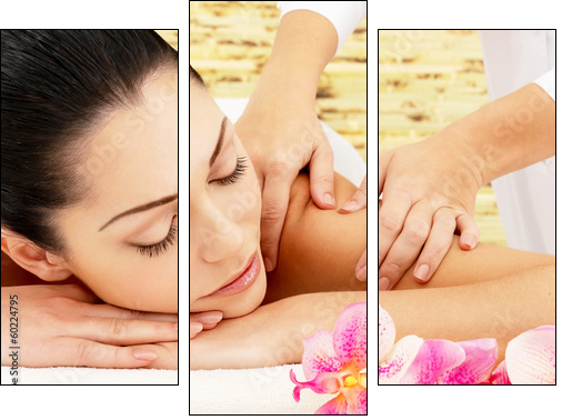 Woman having massage of shoulder in spa salon - Three-piece canvas, Triptych