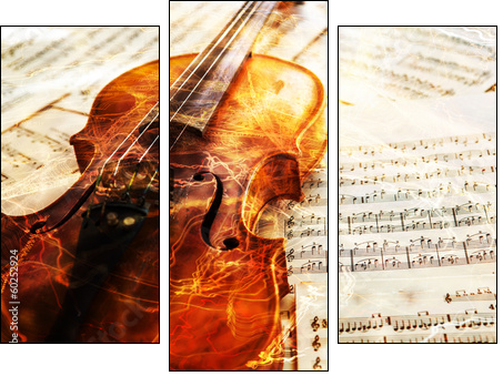 Old violin lying on the sheet of music - Three-piece canvas, Triptych