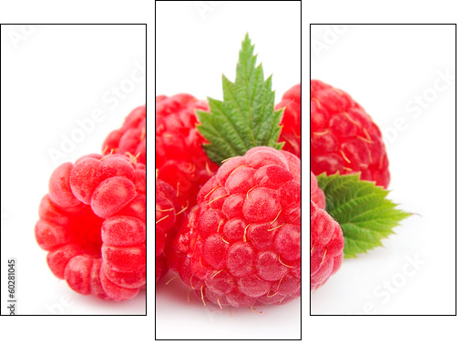 Sweet raspberry with leafs - Three-piece canvas, Triptych
