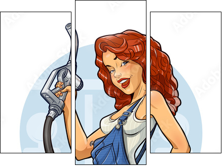 Girl with petrol pump. Car service.  Eps10 vector - Three-piece canvas, Triptych